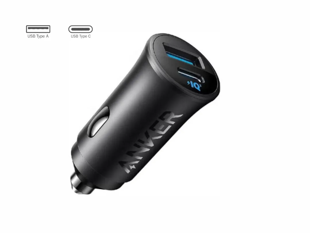 Anker PowerDrive Dual Port Car Charger, 30W Fast Charging, 22.5W USB-A, 30W USB-C, A2741H11 - Black