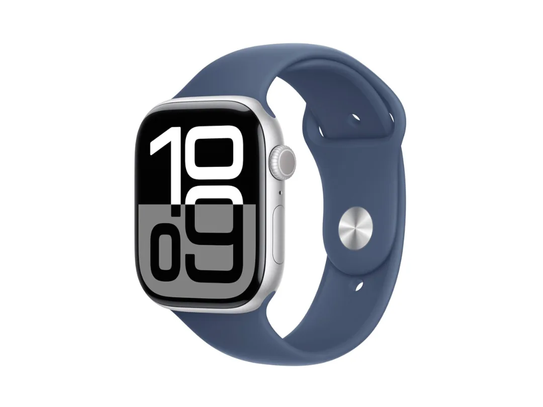 Apple Watch Series 10 GPS 46mm Silver Aluminium Case – Denim Sport Band – M/L – MWWM3