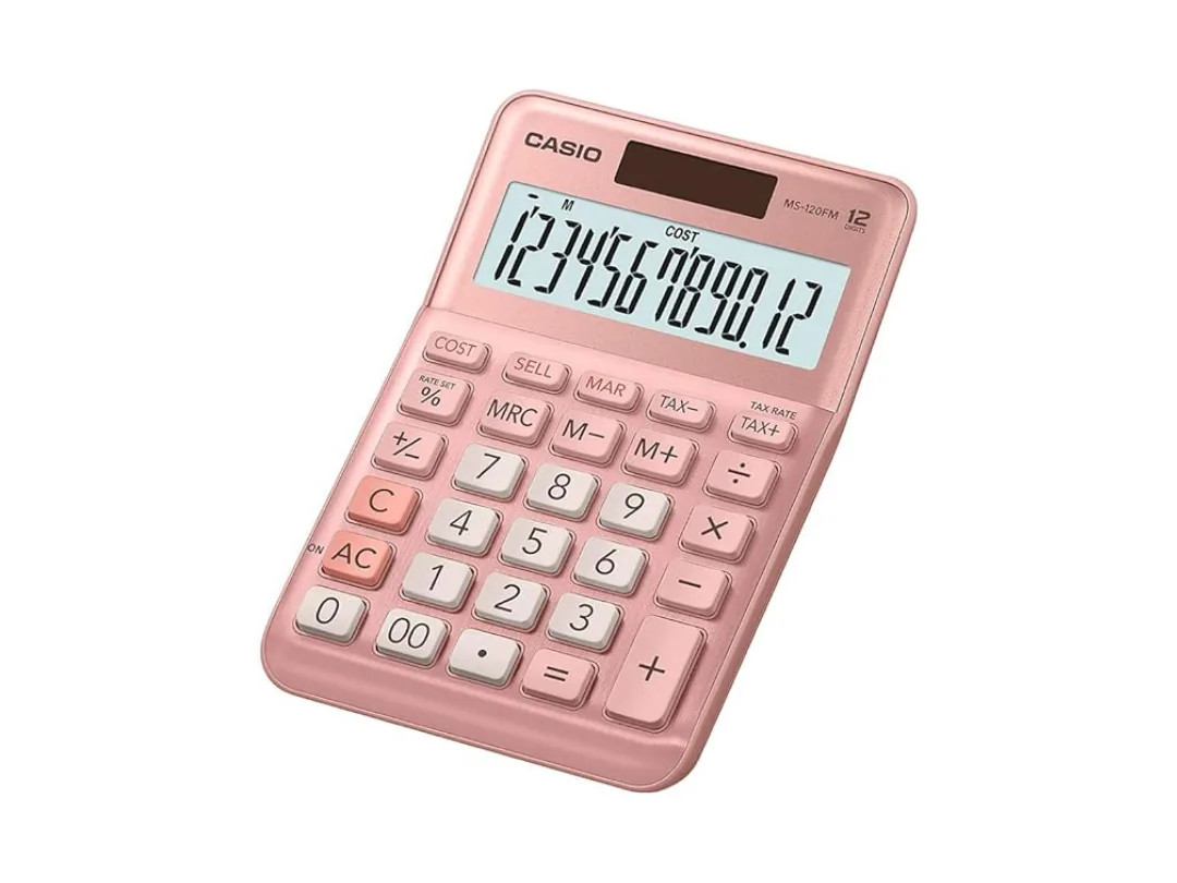 Casio MS-120FM-PK-W-DP Digital Mini Desktop Calculator - Pink