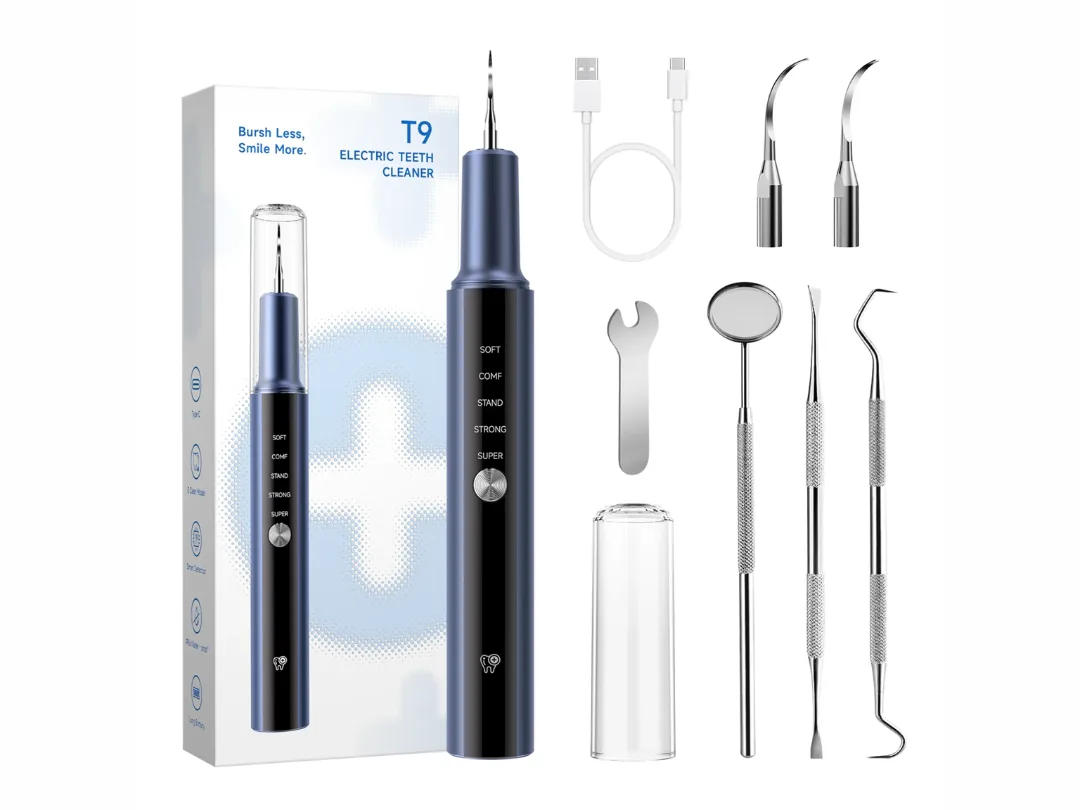 Curvy Moon T9 Ultrasonic Electric Tooth Cleaner - Tooth Calculus Plaque, Teeth Stains & Tartar Remover - 5 modes with LED Light