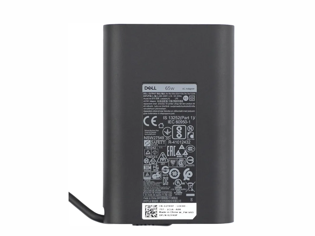 Dell OEM 65-Watt USB-C AC Laptop Charger Power Adapter - 65W - 2YK0F  - 6 Months Warranty - Compatible with Dell Chromebook, Inspiron, Latitude, XPS, Precision & Vostro Models