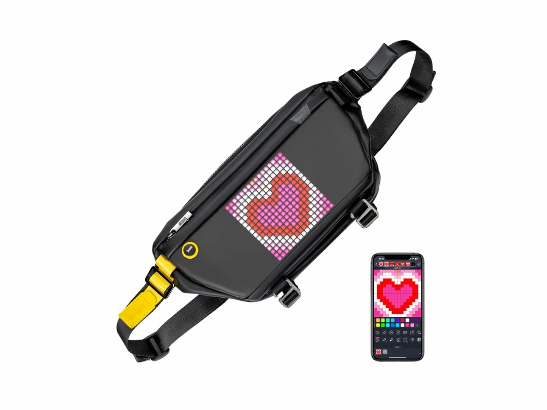 Divoom Pixoo LED Sling Bag Pixel Art LED Display Daypack, Crossbody Waterproof Shoulder Chest Backpack - Black