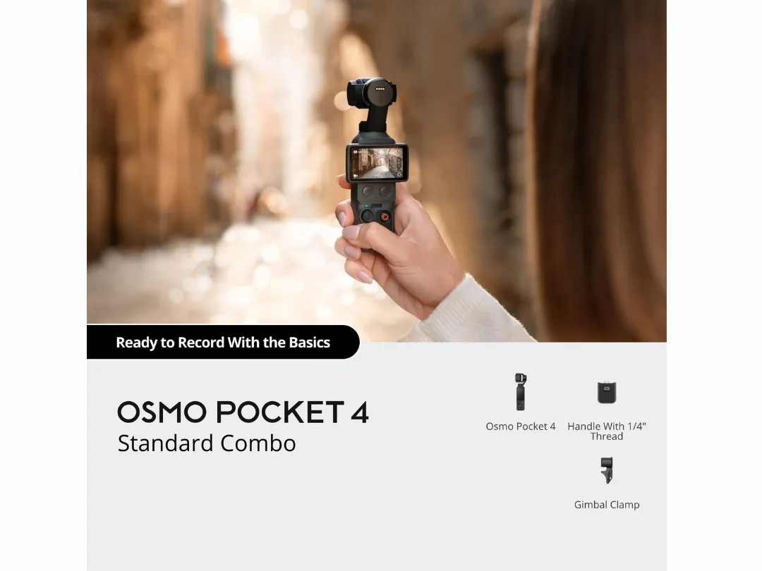 DJI Osmo Pocket 4 Action Camera, 1″ CMOS Pocket Gimbal Handheld Vlogging Camera | 4K 240fps Ultra-HD Video, 107GB Built-in Storage - Standard Combo