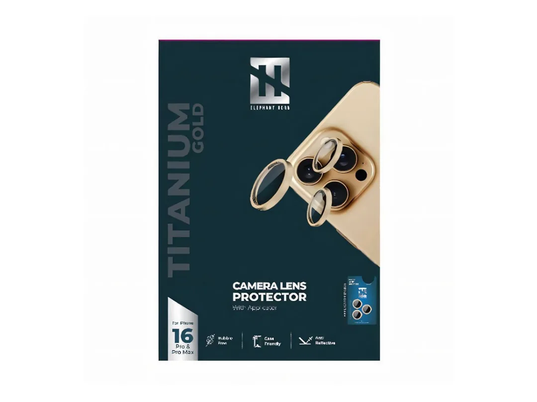 Elephant Horn Camera Lens Protector With Applicator For IPhone 16Pro And 16Pro Max, Gold Titanium, EH-CLRTTSG16-GDTT