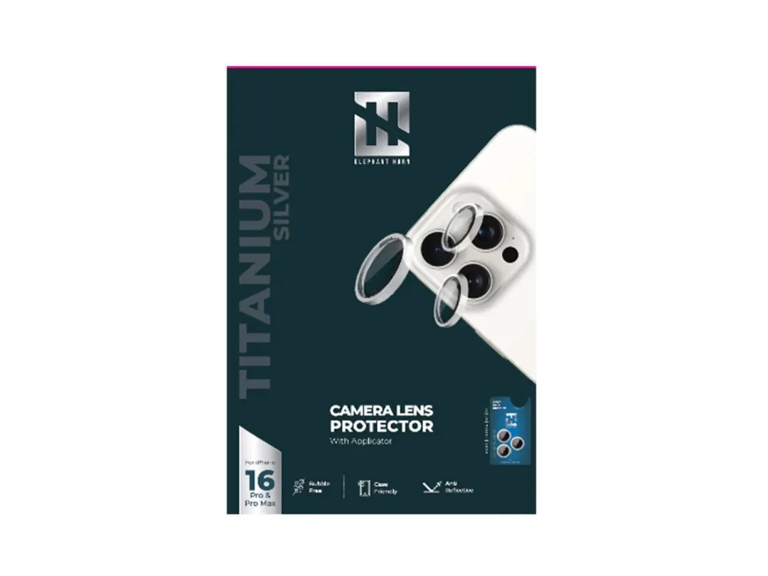 Elephant Horn iPhone 16 Pro Max Privacy Tempered Glass  | EH-PRVBESG16M - Black Elephant Horn Camera Lens Protector With Applicator For IPhone 16Pro And 16Pro Max, Silver Titanium, EH-CLRTTSG16-SLTT