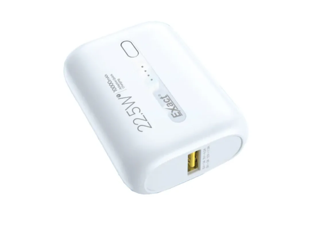Exact 10000mAh Mini 22.5W Power Bank with Fast Charging, EX1080 - White
