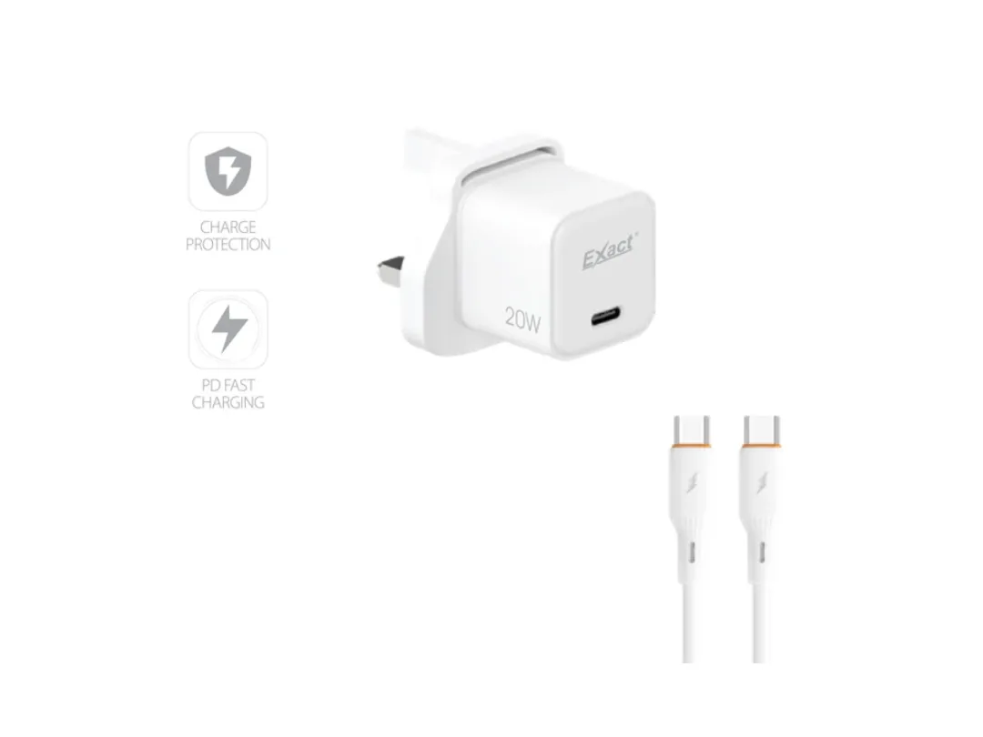 Exact 20W PD Gan Fast charger Adapter with USB-C To USB-C Cable - EX1211