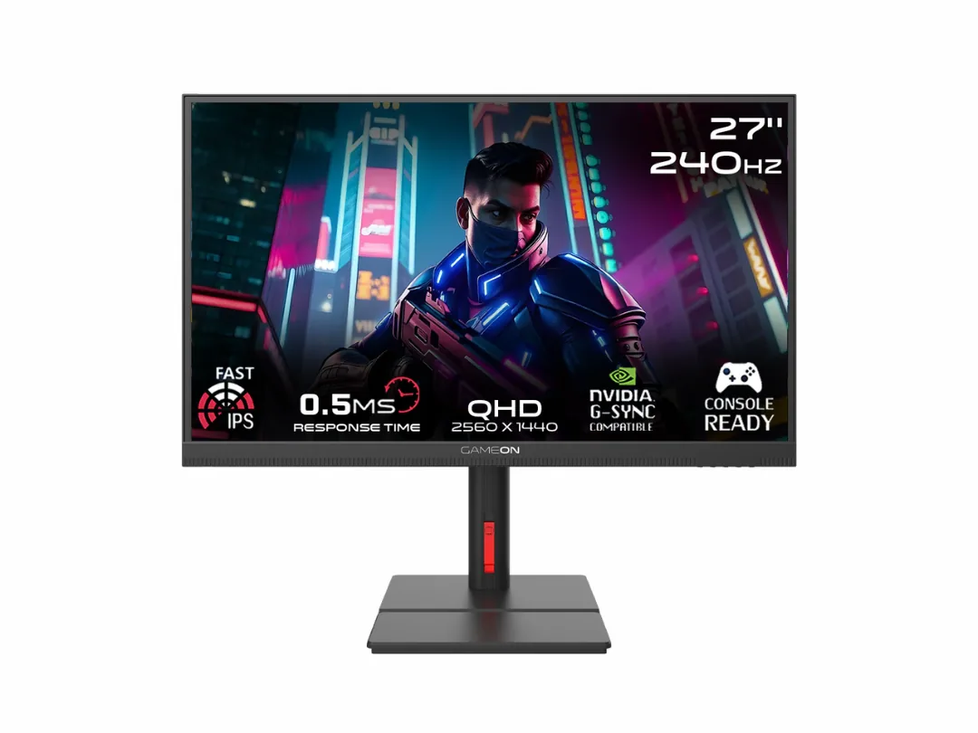 GAMEON Midnight Signature Series 27"" QHD Fast IPS Mini LED Gaming Monitor, 240Hz, MPRT 0.5ms, 2 x HDMI + 2 DisplayPort, (Supports PS5) - Black - GOML27QHD240IPS