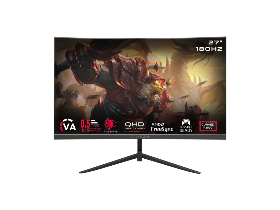 GAMEON 27" Pro Series QHD Curved Gaming Monitor, 180 Hz, MPRT 0.5 ms, HDMI 2.1, VA PANEL, 3000R 16:9 (Supports PS5) - GOC27Q180VA