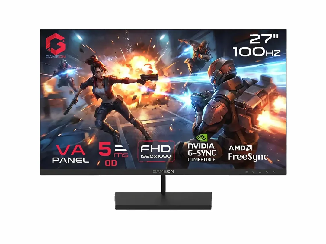 GAMEON Basic Series Gaming Monitor, 27" VA Display, FHD Resolution, 100Hz Refresh Rate, 5ms Response Time, 16.7m Color Display, Anti-Glare with Low Reflection, HDMI & VGA, Black | GB27F100