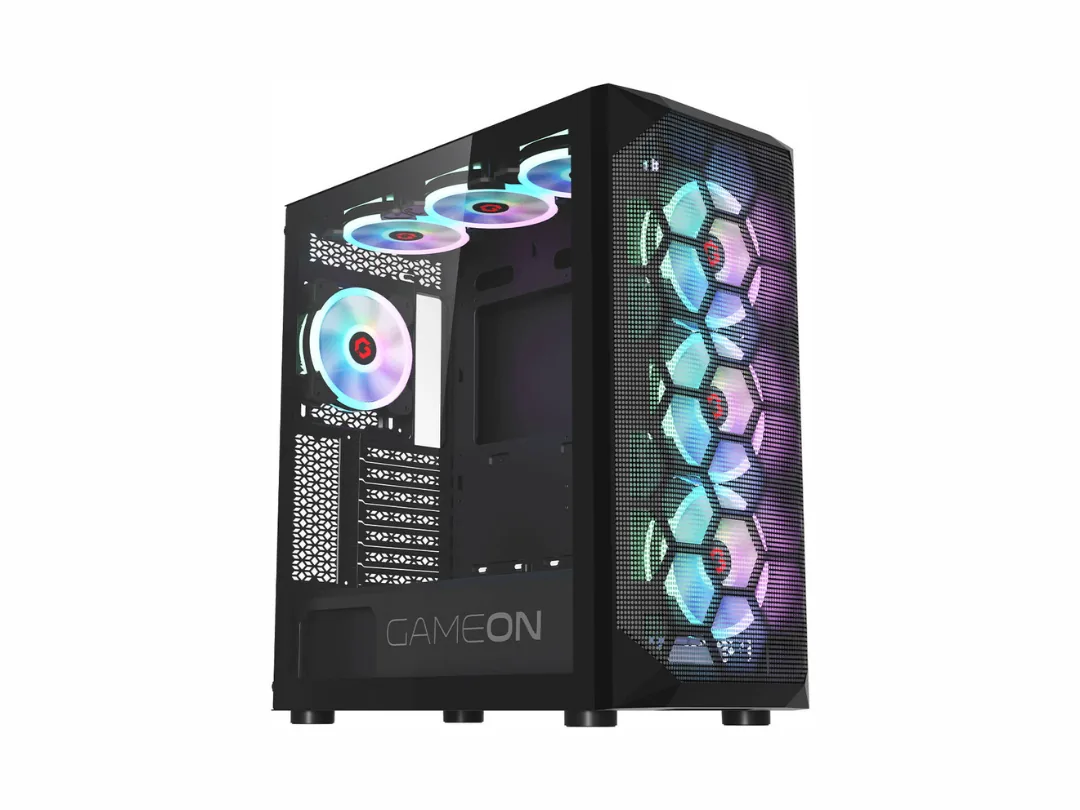 GAMEON Emperor Midnight I Series Mid Tower Gaming Case, (7x 120mm Pre-Installed ARGB Fans), 0.8mm Tempered Glass, Black | GO-EMPERORI-M