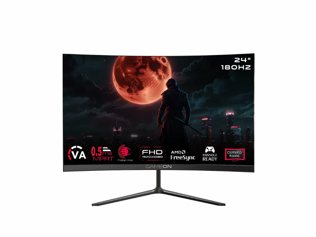 GAMEON GOC24F180VA Pro Series 24" FHD, 180Hz, MPRT 0.5ms, HDMI 2.1, VA Panel Curved Gaming Monitor 3000R 16:9 (Supports PS5) - Black