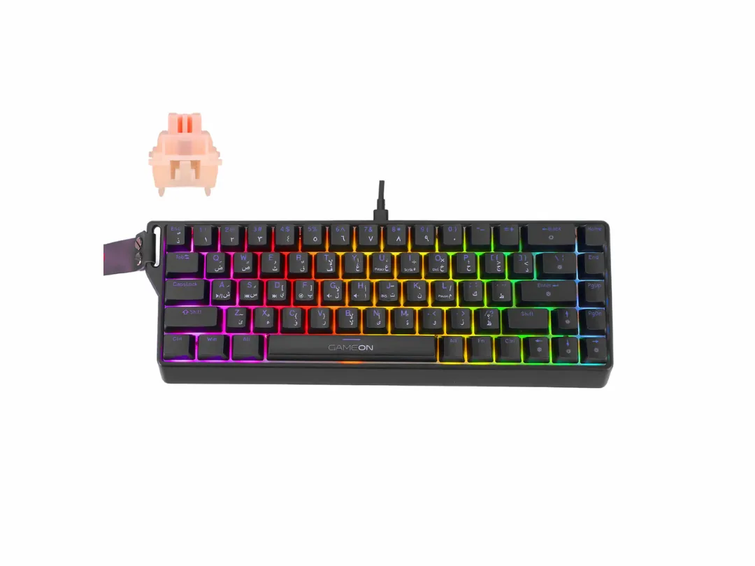 GAMEON MAGPRO Series GOMG1K8-RS 60% RGB Magnetic Mechanical Wired Gaming Keyboard with Customization Software & Wrist Band, Pink Switch - English/Arabic
