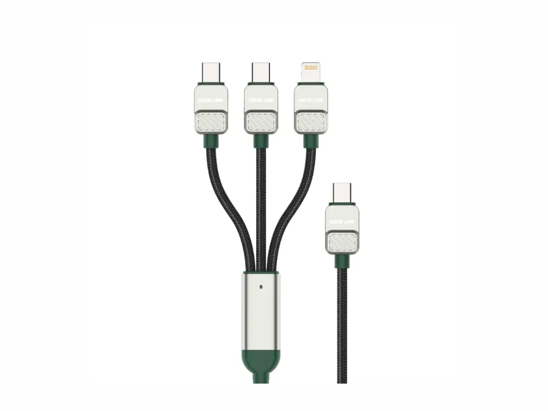 Green Lion 3 in 1 Multi Charging Braided  Cable, Type-C to C+C+Lightning - (GN3N1ECCGNBK)