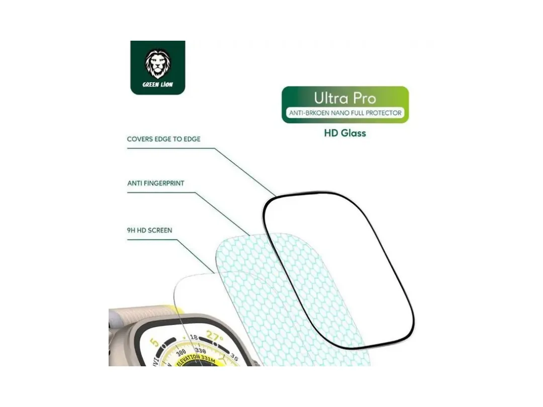 Green Lion (Apple Watch 49mm) Ultra Pro HD Glass Full Protection - Clear