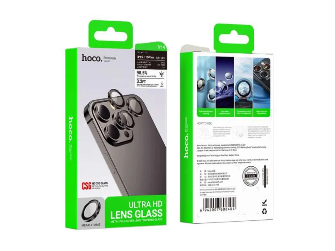 HOCO Crystal Clear HD 3D Metal Frame Lens Glass for iPhone 16 Pro & 16 Pro Max - Silver | Premium Camera Lens Protector