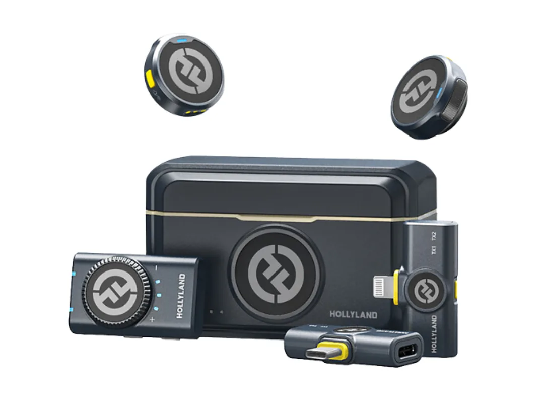 Hollyland LARK M2 DUO 2-Person Wireless Combo Microphone System (2.4 GHz, Shine Charcoal) with Camera-mount receiver, Lightning and USB‑C mobile options