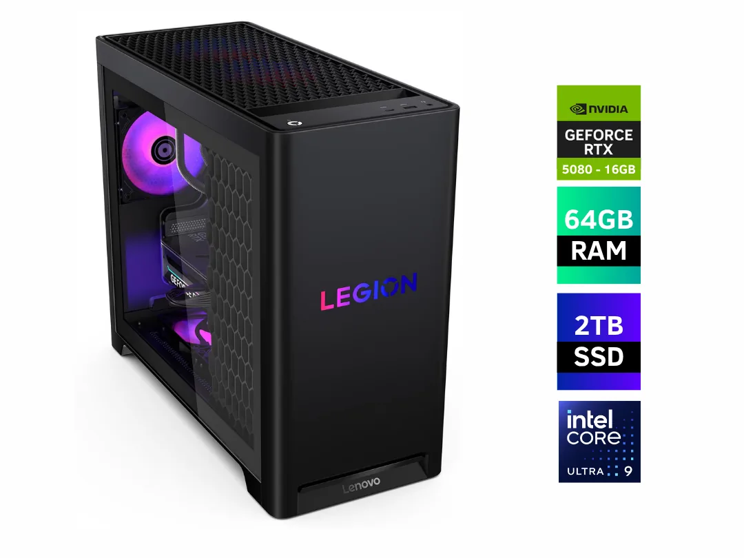 Legion T7 34IAS10 Gaming & Productivity PC - Intel Core Ultra 9-285K Processor CPU, 64GBGB RAM DDR5, 2TB NVMe SSD, 16GB Nvidia GeForce RTX 5080 Graphics GDDR7, Windows 11 Home, Grey - 90Y60026EV