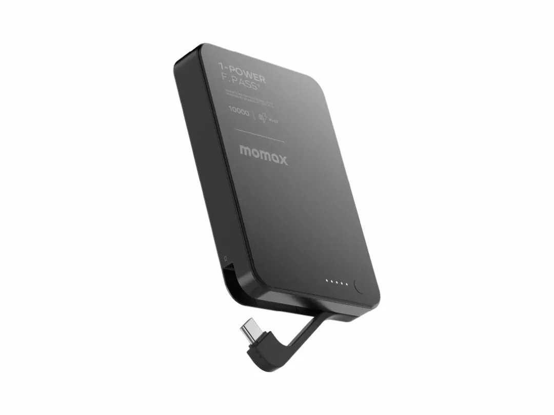 Momax 1-Power F.Pass+ 5000mAh Power Bank Battery Pack with Built-in USB-C Cable and Magnetic Snap attachment (MagSafe Compatible) - IP157D, IP157L2, IP157L