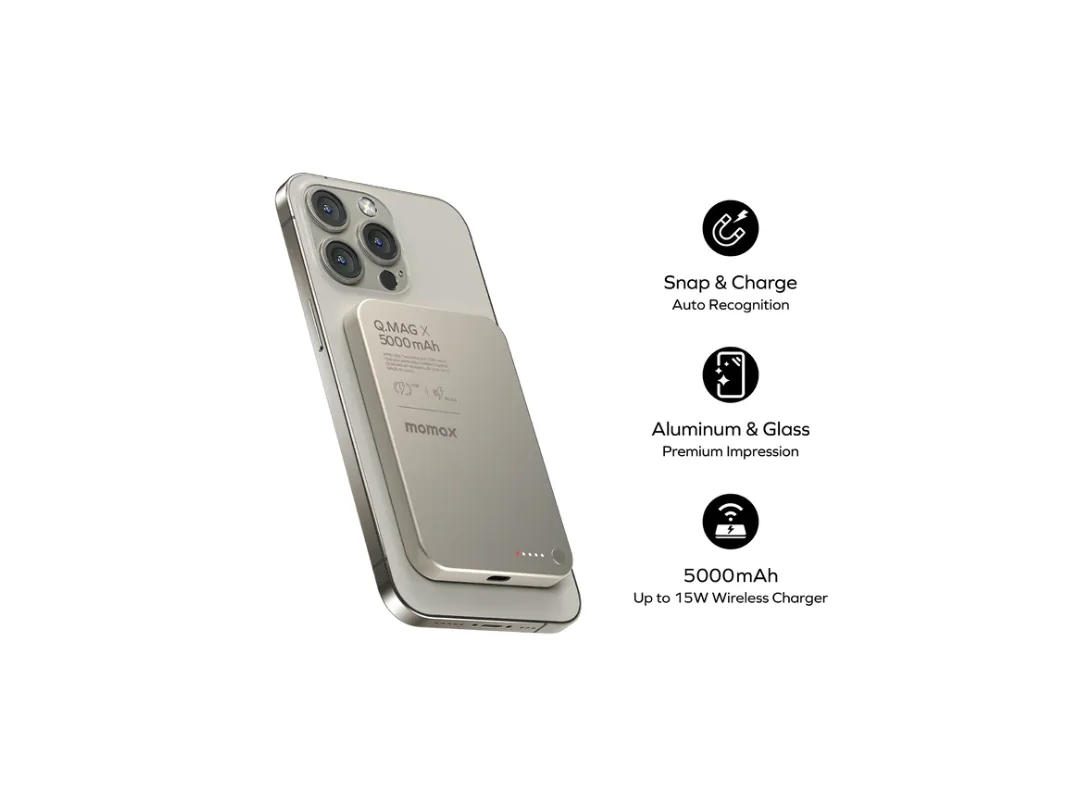 Momax Q.Mag X Magnetic Wireless Power Bank 5000mAh - Gen 2 - Grey