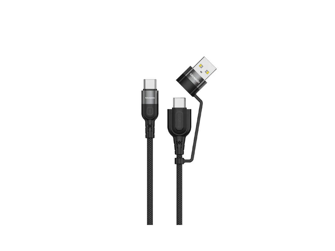 Moxedo 2 in 1 60W PD Interchangeable Cable USB-A/USB-C to USB-C 1.2m Braided Nylon Cable for All USB-C Devices - Black