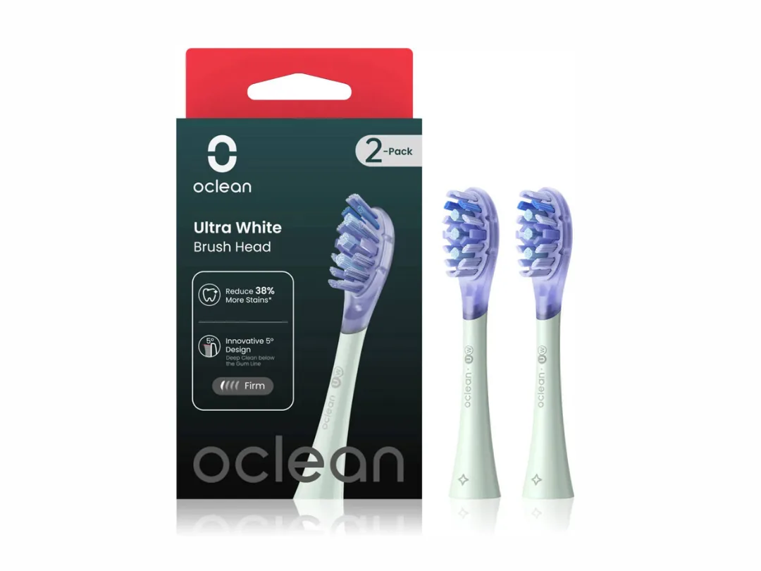 Oclean Ultra White UW01 2 Pack Brush Head, FlexFit Tech, Delicate Tongue Cleaner, FDA Compliant Material, 2 Pack, Green | C04000252