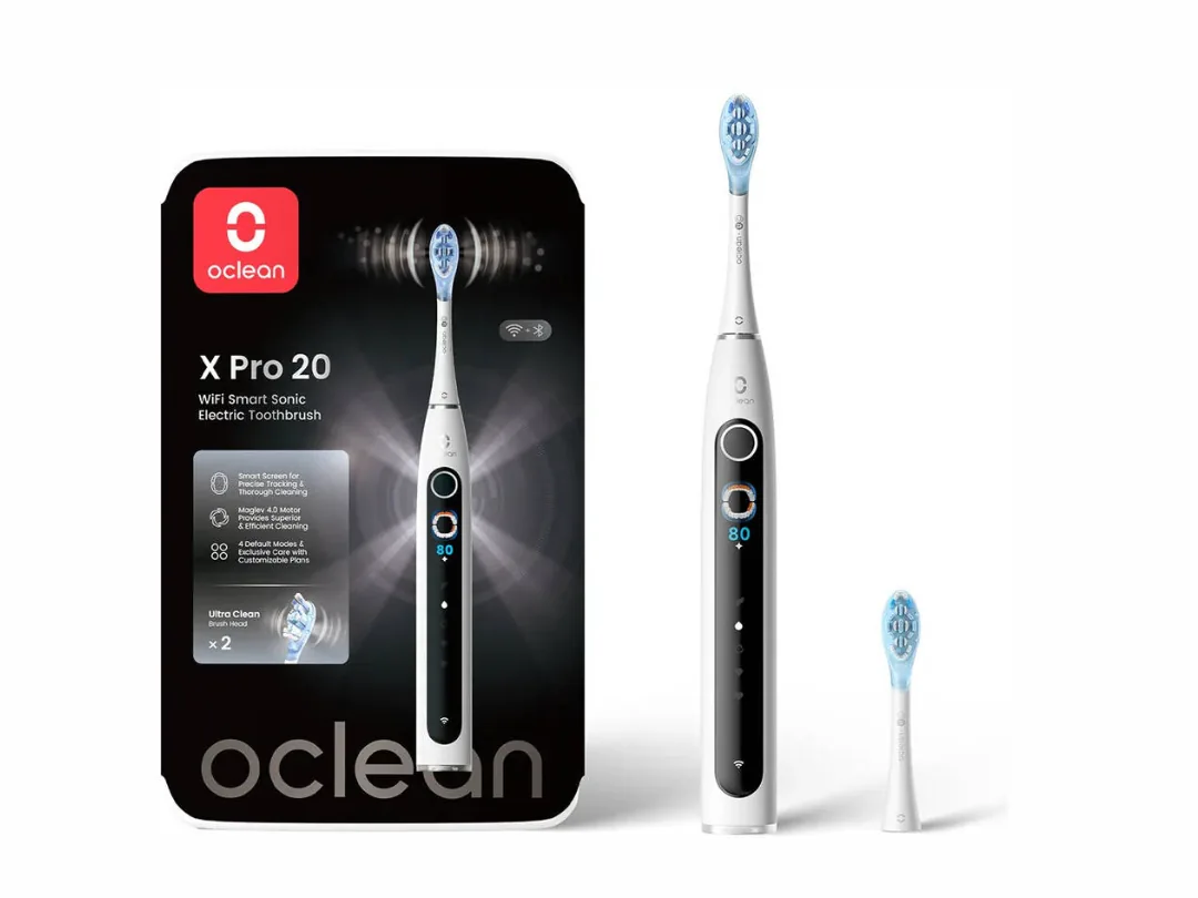 Oclean X Pro 20 Smart Sonic Toothbrush, Precision Tracking of 12 Areas, AI Personalized Brushing Plans, Long Battery Life, IPX7 Waterproof, White, 1 Year Warranty