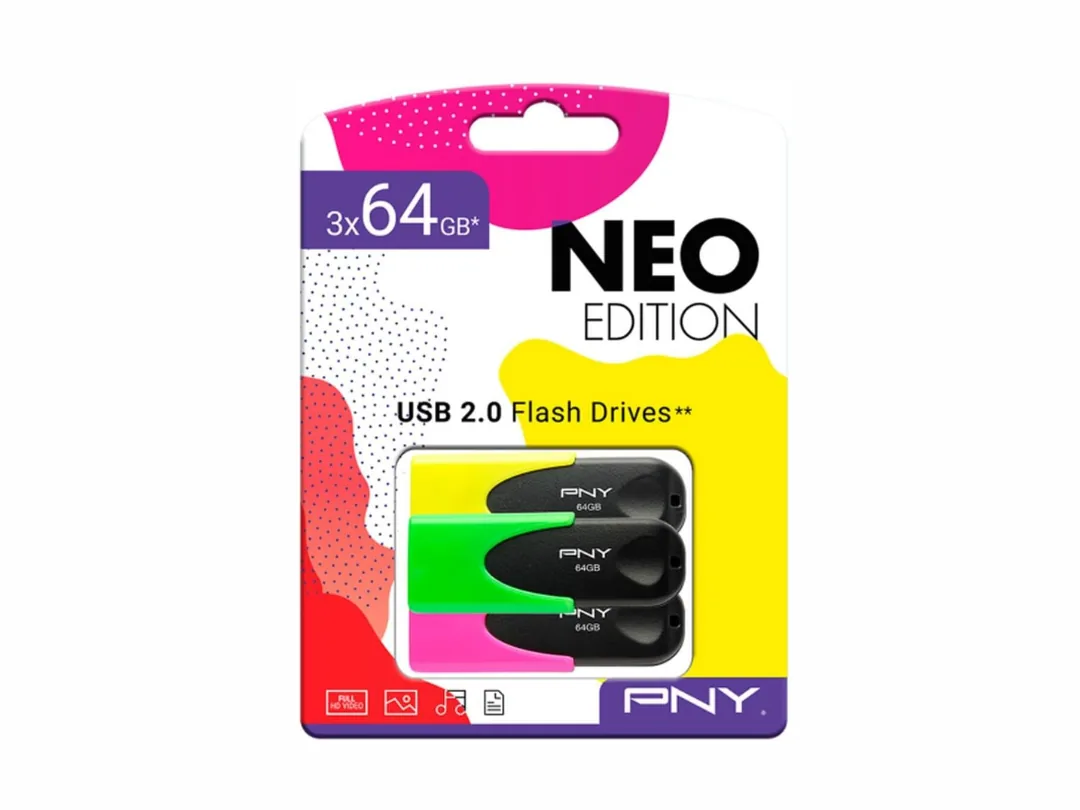 PNY 64GB Triple Pack Flash Drive (3x64GB) Pen Drive - FD64GATT4NEOYGPX3-EF