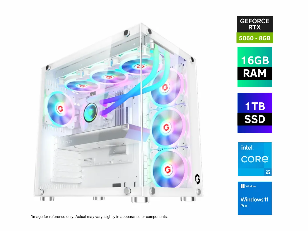 Pre Built Core i5 Gaming & Productivity PC - Intel Core i5-14600K, 16GB RAM DDR5, 1TB NVMe SSD, 8GB GeForce RTX 5060 Graphics, Windows 11 Pro