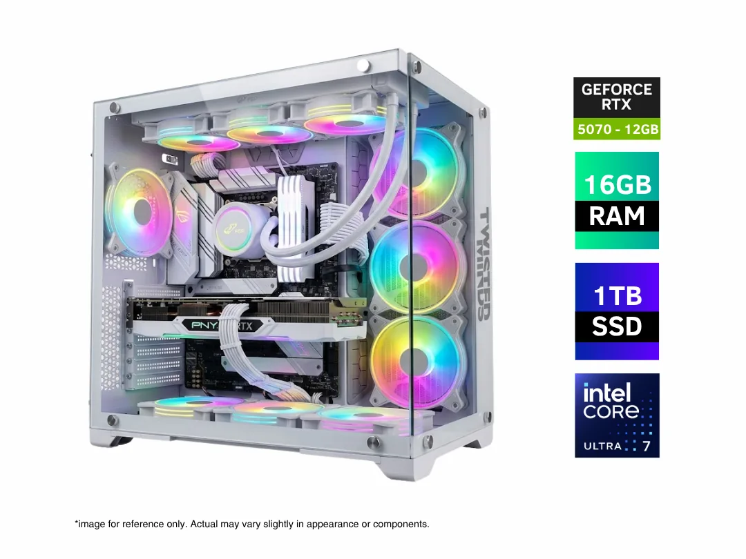 Pre Built Ultra 7 Gaming & Productivity PC - Intel Ultra 7 265K, 16GB (2X8GB) RAM DDR5, 1TB NVMe SSD, 8GB GeForce RTX 5070 Graphics, WiFi 7