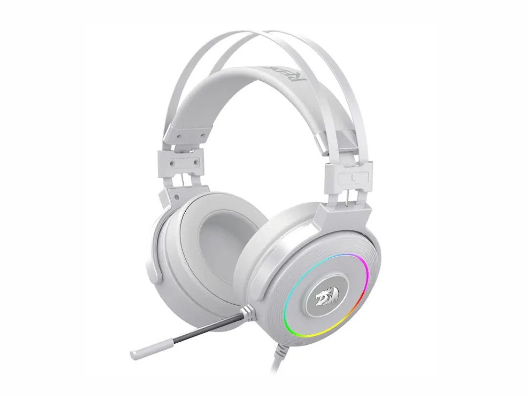 Redragon H320 Lamia 2 USB RGB Gaming Headset with Stand, Virtual 7.1 Surround Sound, 3D Sound Effect, Sound Controller & Mute Button Lunar White | H320W-RGB