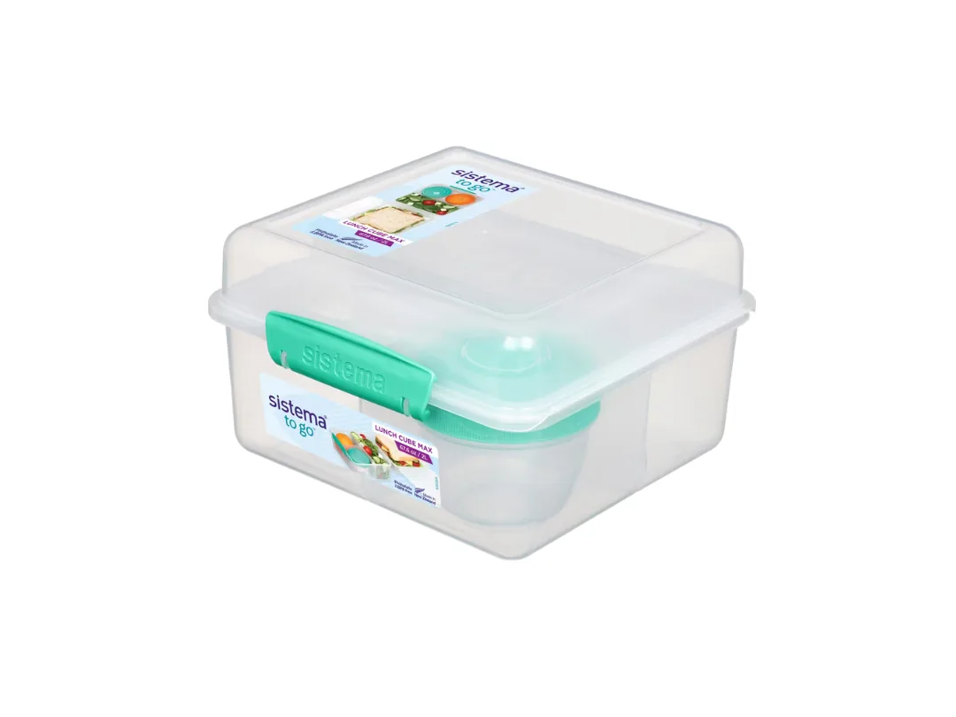 Sistema 2L Lunch Cube Max To Go 4 Lunch Box with Two levels of storage & Yoghurt Pot