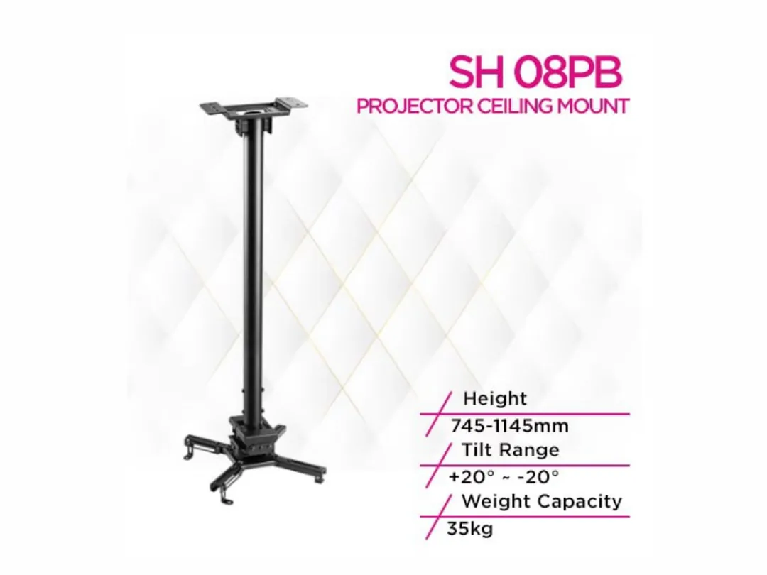 SkillTech - SH 08PB - Solid Ceiling Projector Mount Bracket - Height Adjustable (745-1145mm) - Supports Projectors up to 35kg