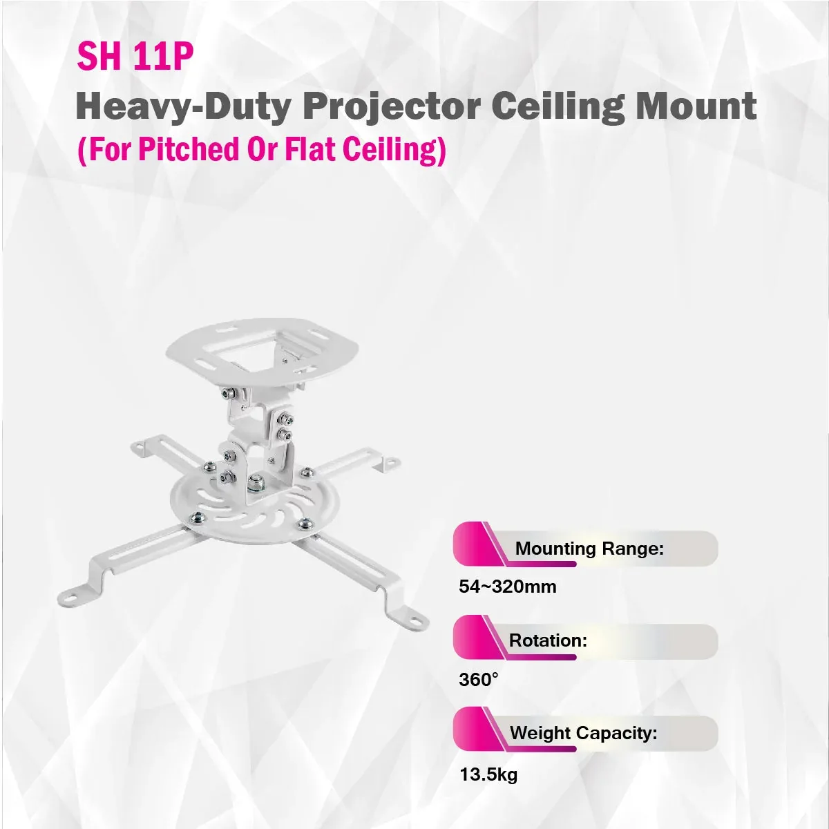 Skill Tech SH 11P Heavy-Duty Projector Ceiling Mount (For Pitched Or Flat Ceiling) - Supports up to 13.5kg