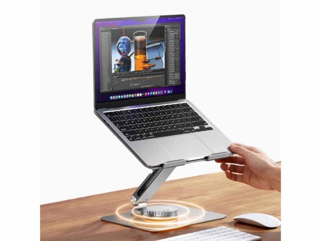 Skill Tech SH LP17 360° Aluminum Rotating Tabletop Laptop Riser Stand, For 11" to 17" Laptops & Tablets, Supports 10 kg - Metallic Grey