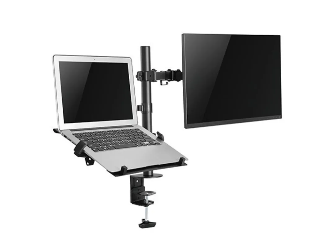 Skill Tech SH 0240KN Single Steel Articulating Monitor Arm With Laptop Tray - Suitable For Most 13″ ~ 32″ Screen