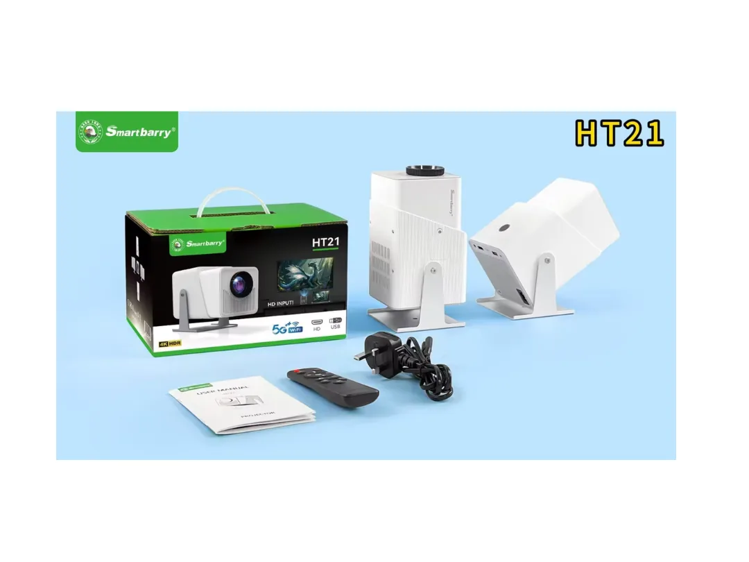 SmartBarry HT21 – Mini Projector, 720P (4K Decoding), 180° Rotation, 5G Wi-Fi, HDMI & Auto Keyston