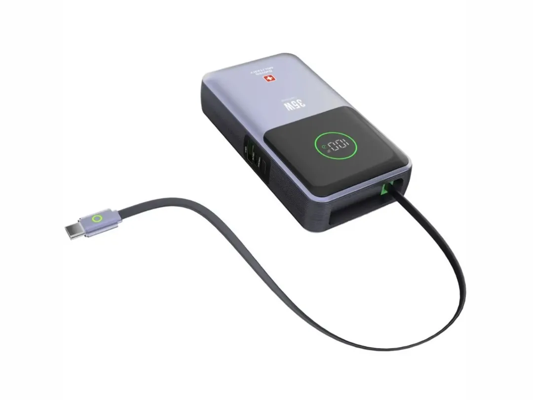 Swiss Military 10000mAh 35W Power Bank with LED Display - Silver – SM-PB-10K-35W-LED-CBL