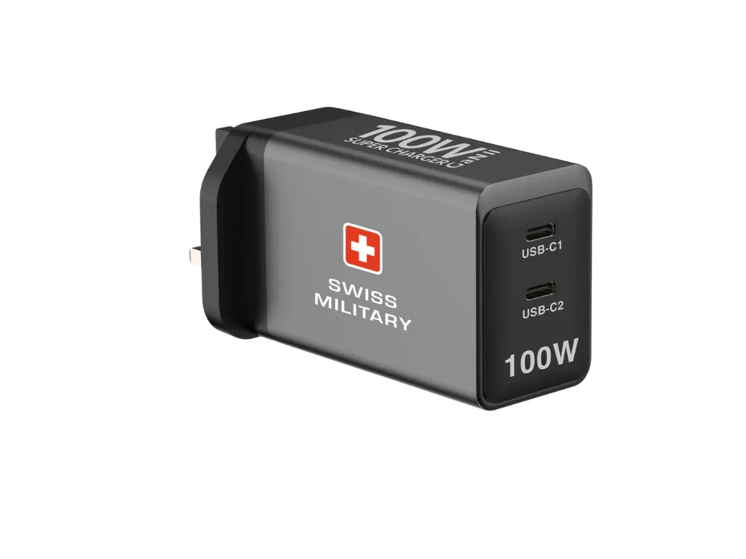 Swiss Military 100W GaN Super Charger Adapter with 2 x USB Type C Ports