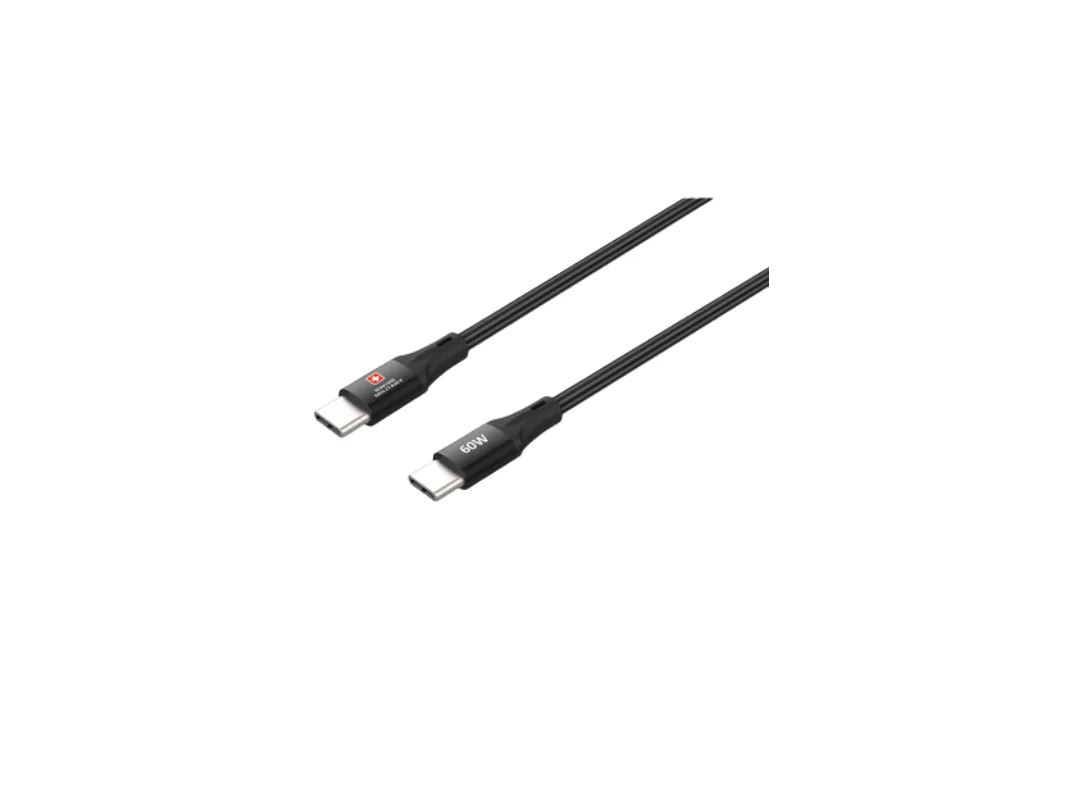 Swiss Military 60W USB Type C To Type C 1.2M Charging & Data Transfer Premium Braided Cable - Black
