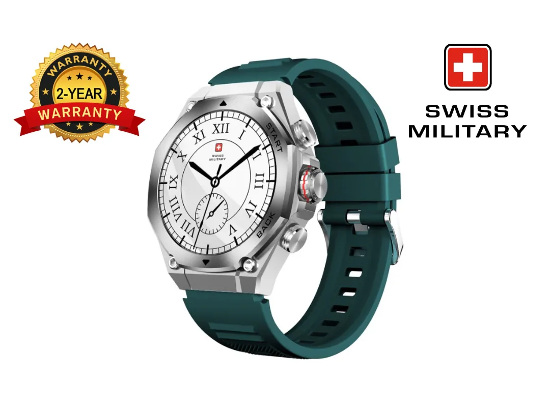 Swiss Military DOM 6 Smartwatch Silver with Green Silicone Strap - Fitness Tracker with Heart Rate Monitor