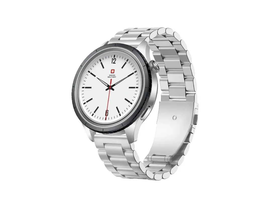 Swiss Military DOM 8 Smartwatch with Silver Strap and Black/Blue/Green Watch Ring (2 Year Warranty)