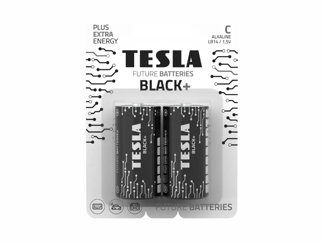 Tesla Alkaline Battery Type C Black+  LR14  1.5v 2 pcs set  (For Toys, Flashlights, Camera, Keyboard etc..)