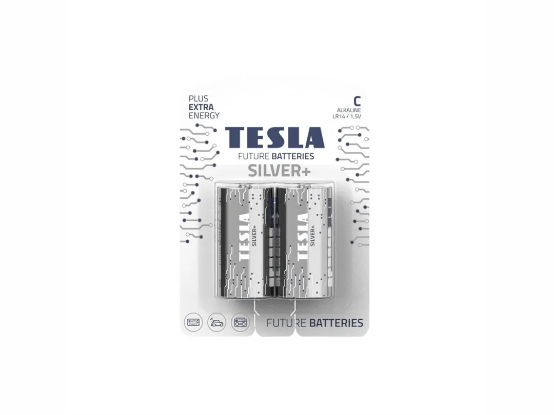 Tesla Alkaline Battery Type C Silver+  LR14 1.5v 2 pcs set (For Toys, Flashlights, Camera, Keyboard etc..)