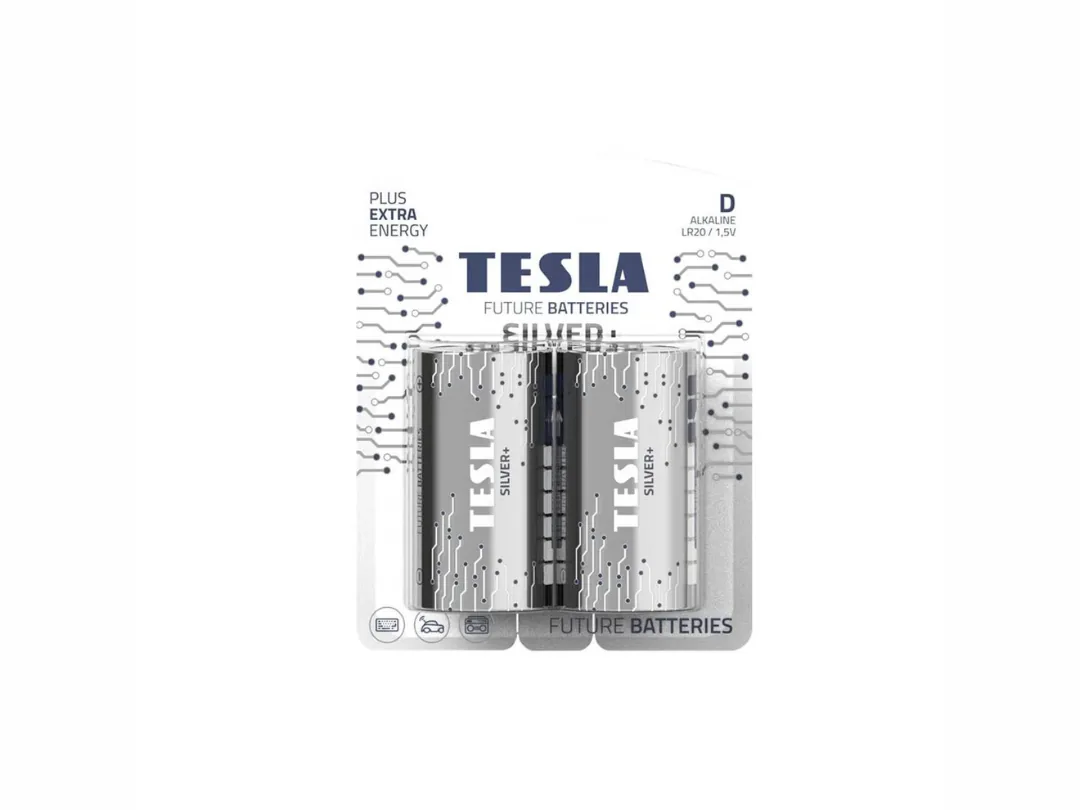 Tesla Alkaline Battery Type D Silver+  LR20 1.5v 2 pcs set (For Toys, Flashlights, Camera, Keyboard etc..)