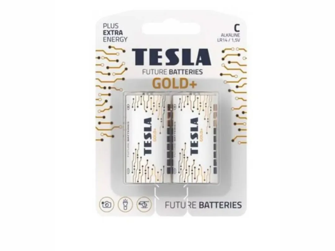 Tesla Alkaline Battery Type C Gold+ LR14 1.5v - 2 Pieces Set