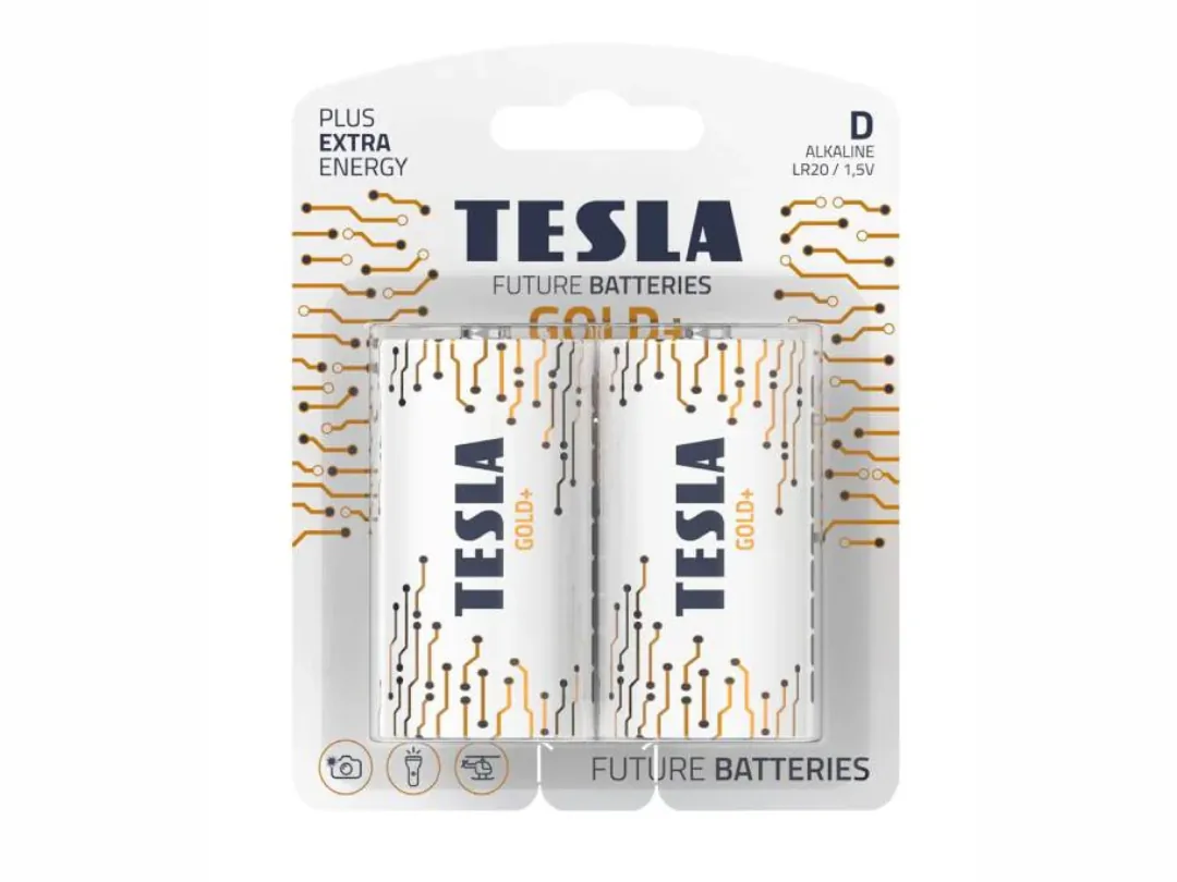 Tesla Alkaline Battery Type D Gold+  LR20 1.5v 2 pcs set D-Type( for Toys, Flashlights, Cameras etc..)