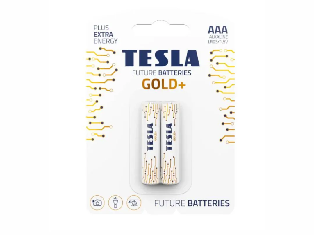 Tesla Alkaline Battery AAA Gold+  LR3 1.5v 2 pcs set (Toys, TV Remote, Camera, Keyboard etc..)