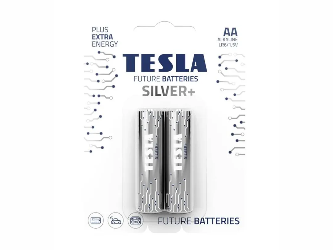Tesla Alkaline Battery AA Silver+  LR6 1.5v 2 pcs set (For Toys, Flashlights, Camera, Keyboard etc..)