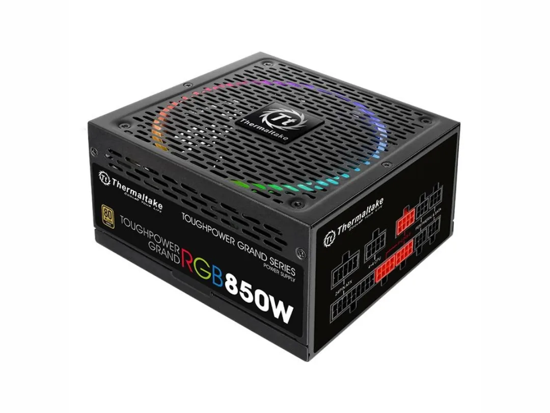 Thermaltake Toughpower Grand 850W Gaming Power Supply (PSU), RGB Fully Modular, 850W Power, 80 PLUS Gold Efficiency, 140mm Cooling Fan, ATX 12V v2.4 & EPS v2.92, Active PFC Black | PS-TPG-0850FPCGUK-R